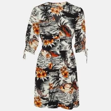 Pre Owned Maje Black Tropical Print Crepe Rolina Mini Dress M