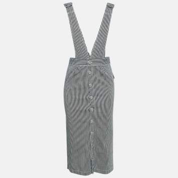 Pre Owned Maje Navy Blue/White Stripe Denim Ritano Midi Dress S