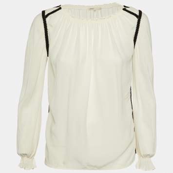 Maje White Silk Contrast Detail Top S
