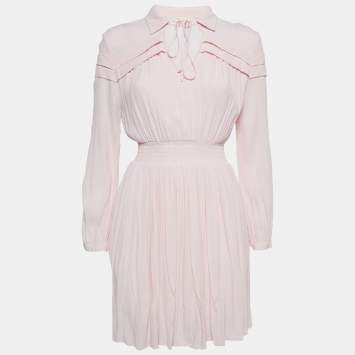 Pre Owned Maje Pink Crepe Shirring Mini Dress S