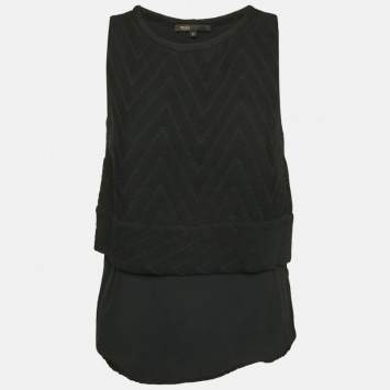 Maje Black Textured Crepe Sleeveless Top M