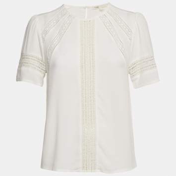Maje White Lace Trim Crepe Top S