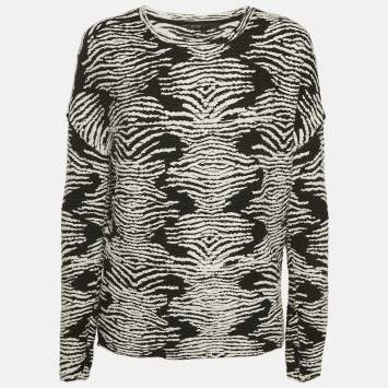 Maje Black/White Textured Knit Long Sleeve Top S