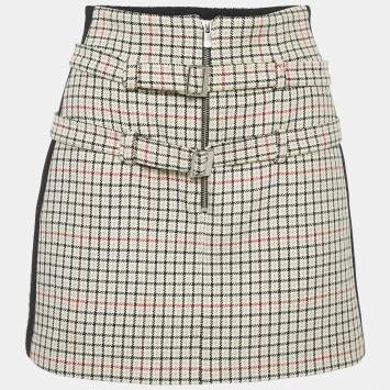 Pre Owned Maje Brown Checks Cotton Blend Mini Skirt S