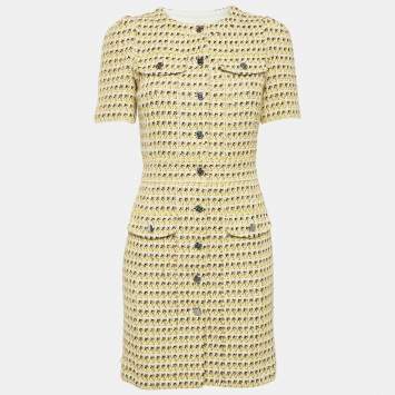Pre Owned Maje Yellow Tweed Mini Dress S