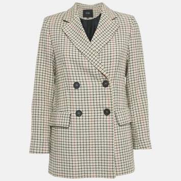 Maje Beige Checks Cotton Double Breasted Jacket S