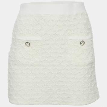 Pre Owned Maje White Textured Tweed Knit Mini Skirt S
