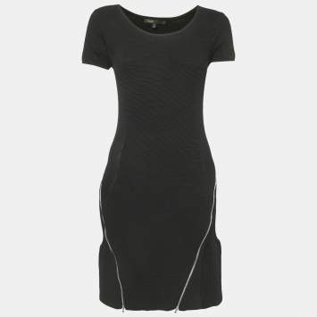 Maje Black Patterned Knit Zip Detail Short Dress S