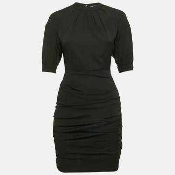 Pre Owned Maje Black Stretch Crepe Ruche Detail Mini Dress S