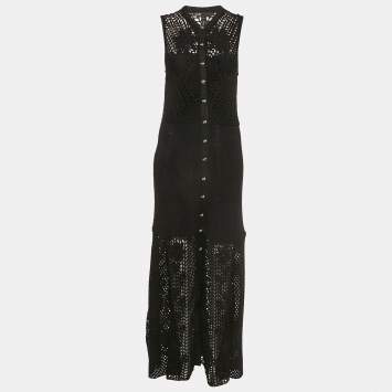 Pre Owned Maje Black Rita Crochet-Knit Midi Dress L
