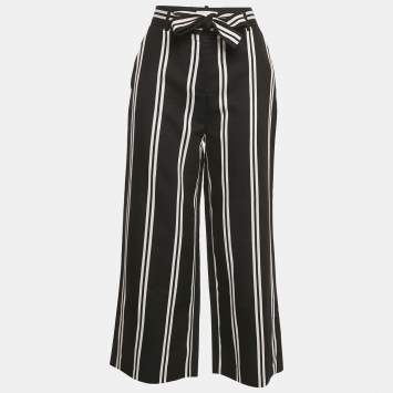 Pre Owned Maje Black Striped Gabardine Belted Wide-Leg Pants S