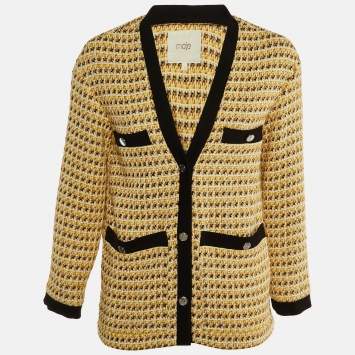 Maje Yellow Lurex Tweed  Button Front Jacket S