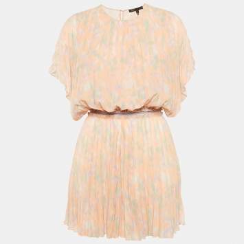 Maje Peach Abstract Print Chiffon Plissé Playsuit L
