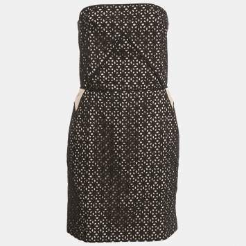 Maje Black Broderie Anglaise Cotton Strapless Mini Dress L
