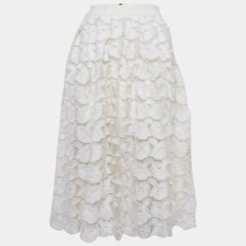 Pre Owned Maje White Fil-Coupe Tulle Midi Skirt M