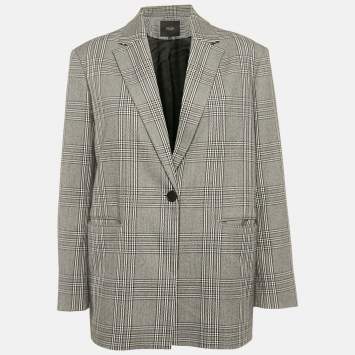 Maje Grey Plaid Houndstooth Single Breasted Blazer M