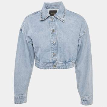Pre Owned Maje Light Blue Denim Studded Crop Jacket XS
