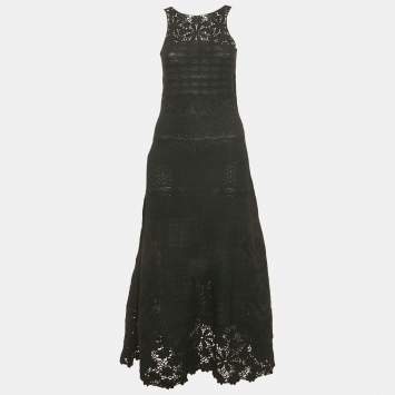 Maje Black Patterned Knit Sleeveless Long Dress S