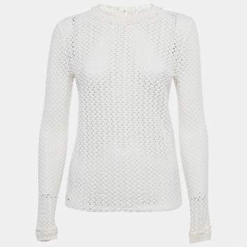Pre Owned Maje White Textured Crochet Long Top S