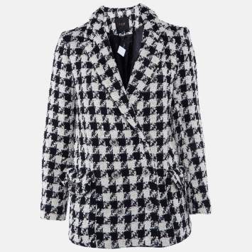 Maje Black/White Houndstooth Tweed Double Breasted Jacket M