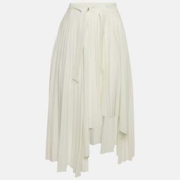 Pre Owned Maje White Crepe Pleated Asymmetric Midi Skirt S