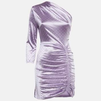 Pre Owned Maje Purple Stretch Satin Rhinestone Embellished Mini Dress S
