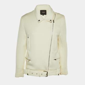 Pre Owned Maje Ivory Cady Biker Jacket M