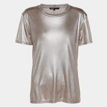 Pre Owned Maje Metallic Beige Stretch Knit T-Shirt S