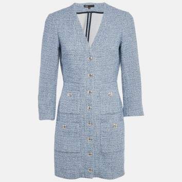 Pre Owned Maje Blue Lurex Tweed Button Front Mini Dress S