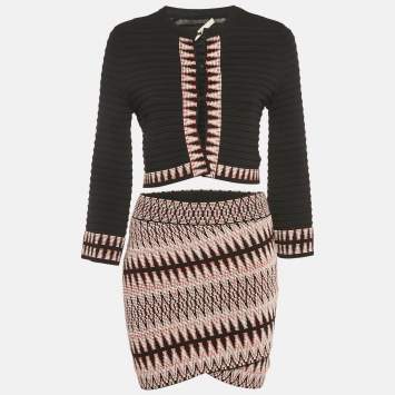 Pre Owned Maje Black Patterned Knit Top &Skirt Set S/M