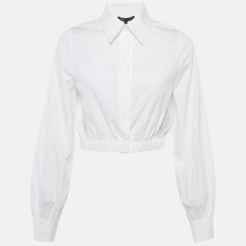 Pre Owned Maje White Cotton Button Front Crop Shirt S