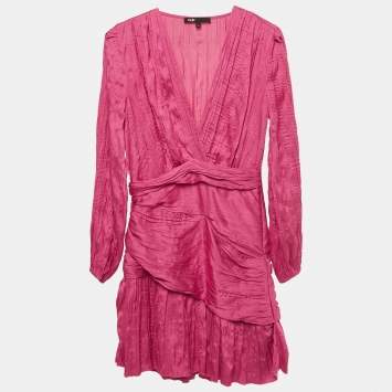 Pre Owned Maje Pink Crepe Ruched Asymmetric Mini Dress XS