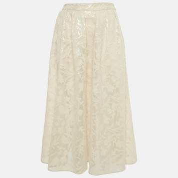 Pre Owned Maje Cream Sequin Sheer Midi Skirt S 