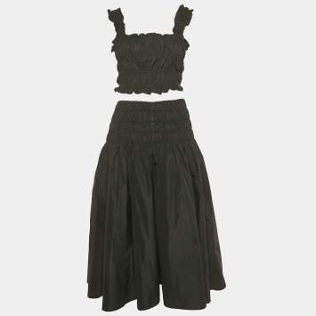 Pre Owned Maje Black Crepe Rushed Junnaly Crop Top & Skirt Set S/XS 