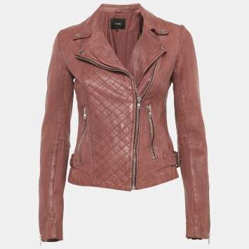 Pre Owned Maje Onion Pink Leather Quilted Detail Bomber Jacket S