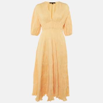 Pre Owned Maje Light Orange Plisse Robbylou Midi Dress S