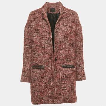Pre Owned Maje Red Tweed Mid-Length Gordan Coat S