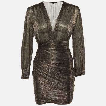 Pre Owned Maje Metallic Lurex Draped Detail Mini Dress S