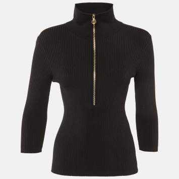 Pre Owned Maje Black Rib Knit Long Sleeve Half Zip Top L