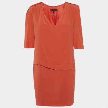 Pre Owned Maje Red Silk V-Neck Mini Dress L