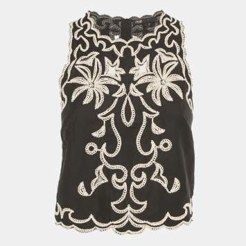 Pre Owned بلوزة ماج قطن مطرزة باللون الأسود مقاس صغير - سمول