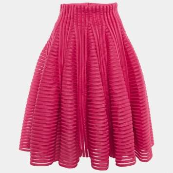 Pre Owned Maje Fushia Pink Neoprene Mesh Flared Skirt S