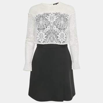 Pre Owned Maje White / Back Lace Overlay Relim Mini Dress L