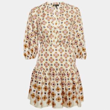 Pre Owned Maje Cream Printed Silk Mini Dress S 