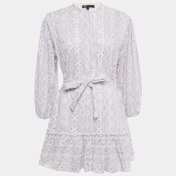 Pre Owned Maje Purple Embroidered Cotton Belted Mini Dress S