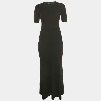 Pre Owned Maje Black Rib Knit Openwork Long Dress XS