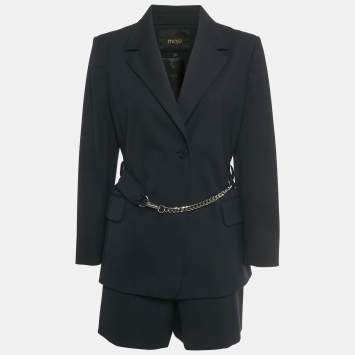 Pre Owned Maje Navy Blue Gabardine Blazer Set L