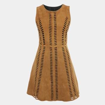 Pre Owned Maje Brown Suede Cut-Out Mini Dress S
