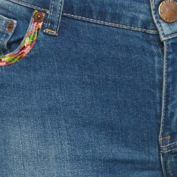 Pre Owned Maje Blue Distressed Demin Embellished Trim Low Waist Jeans XS Waist 28"