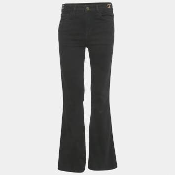 Pre Owned Maje Black Logo Detail Denim Flared Jeans S/Waist 28"